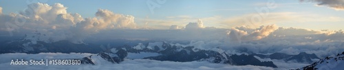 Mount Elbrus from the base camp in the fog