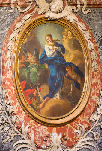 TURIN  ITALY - MARCH 14  2017  The painting of Immaculate Conception in church Chiesa di San Francesco by unknown artist of 17 cent.