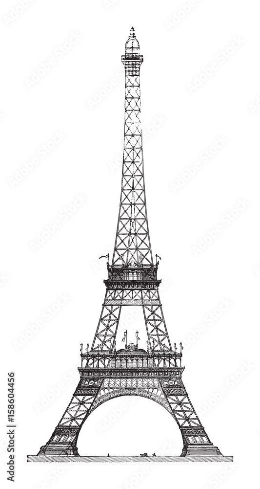 Eiffel tower in Paris (France) / vintage illustration