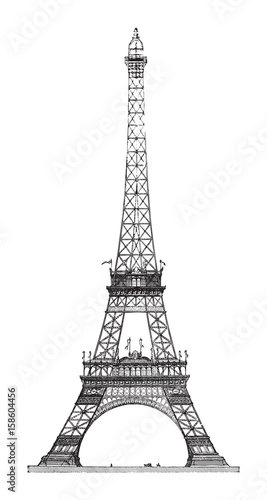 Fototapeta Naklejka Na Ścianę i Meble -  Eiffel tower in Paris (France) / vintage illustration