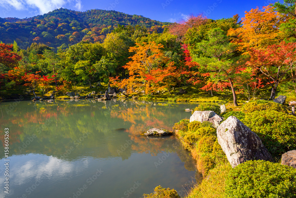 Autumn at the lake of tenryu-ji temple in Arashiyama, Japan