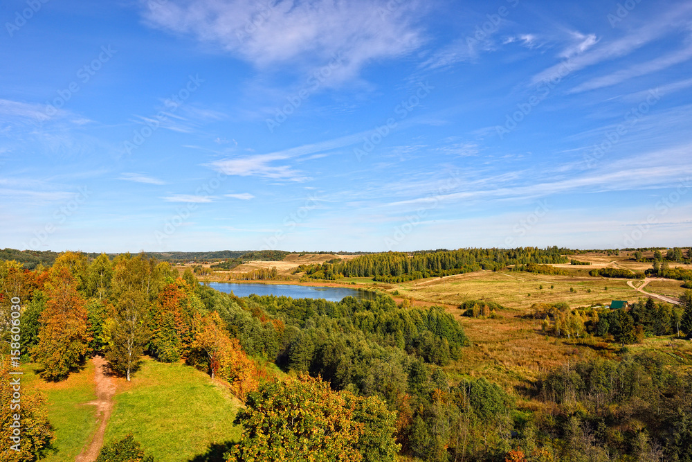 Fototapeta premium Autumn Landscape with hills at Pskov