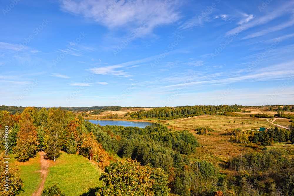 Autumn Landscape with hills at Pskov