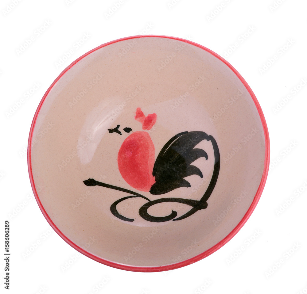 Fototapeta premium Ceramic chicken bowl of Lampang on white background