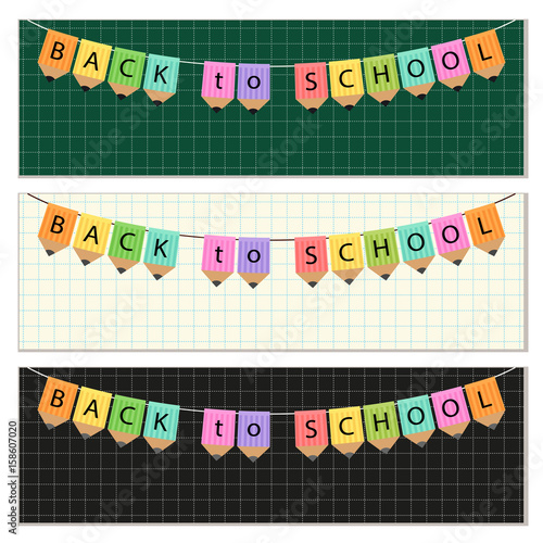 Cute Back to School bunting with multicolored flags