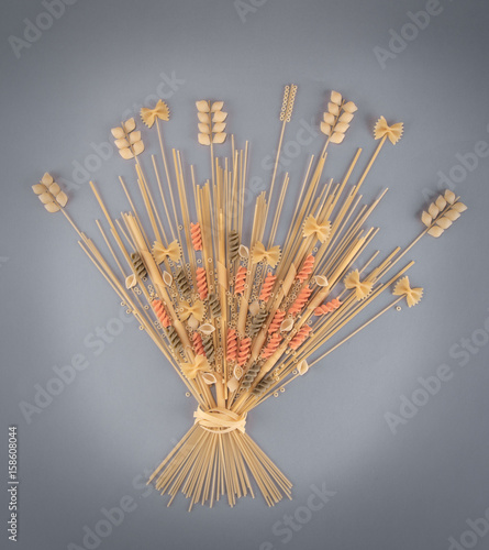 Macaroni and spaghetti  Sheaf of spaghetti. Components products. Cooking concept.