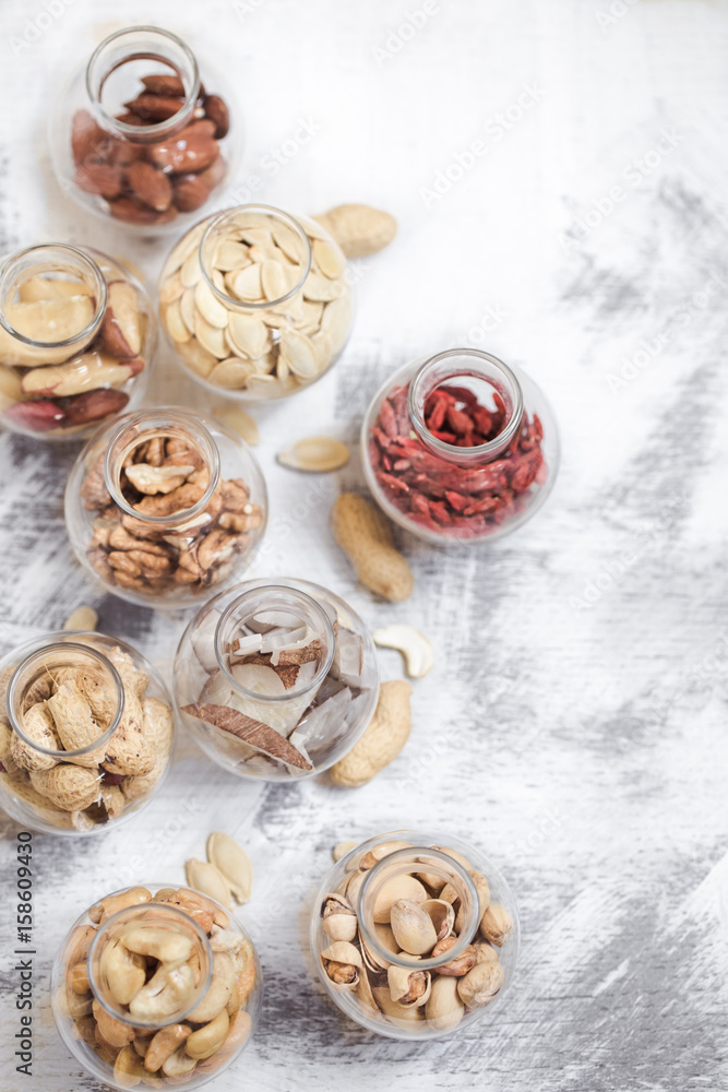 Different nuts in jars Different nuts in jars