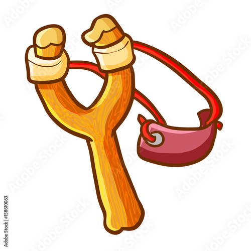 Cool and cute brown wooden catapult for playing - vector