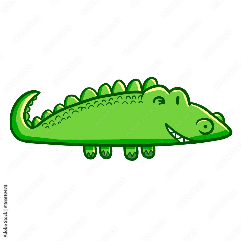 Funny and cute rounded crocodile smiling happily - vector.