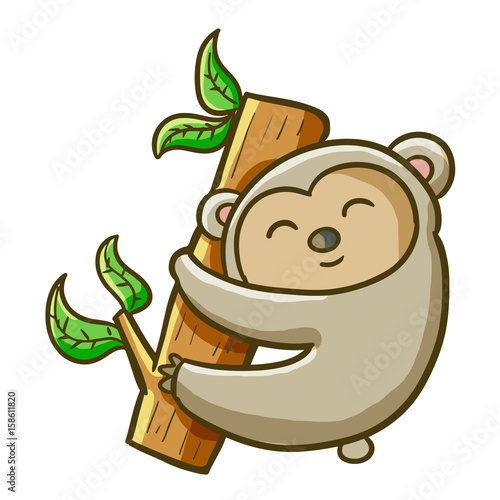 Photography Funny and cute smiling koala hanging on the little tree - vector.