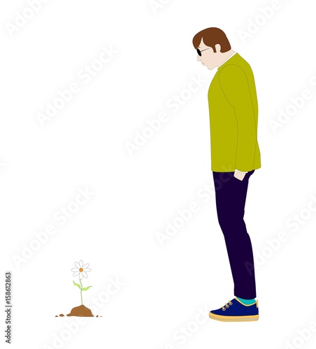 illustrazione di uomo che guarda un fiore 