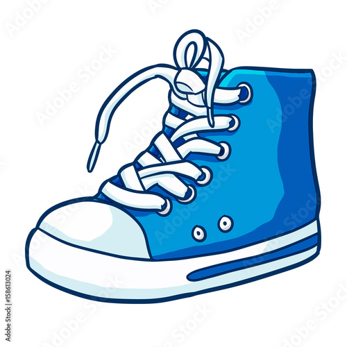 Cute and cool blue sneaker in cartoon style - vector.
