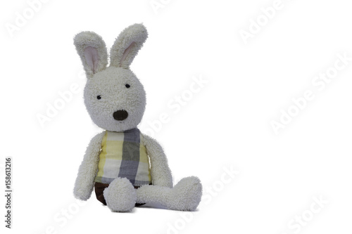 Rabbit Doll Sitting   isolated on white