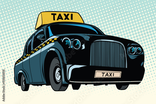 Black taxi with a yellow sign