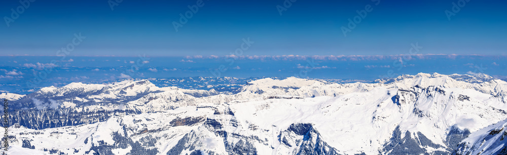 Panorama view of beautiful Snow Alps Mountain view from Jungfraujoch station, Switzerland.