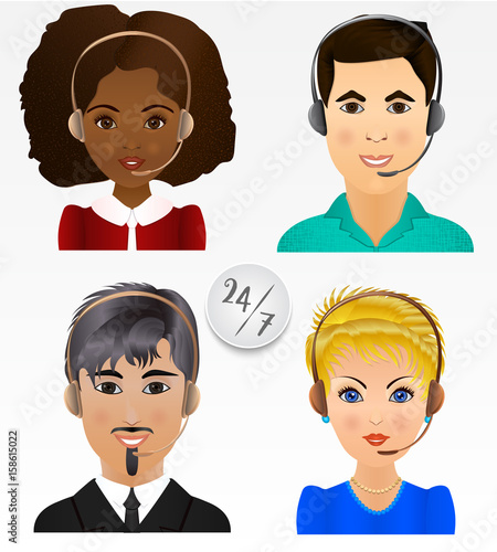 Set vector people avatars. Employees of call center support and help service.