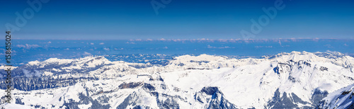 Panorama view of beautiful Snow Alps Mountain view from Jungfraujoch station, Switzerland.