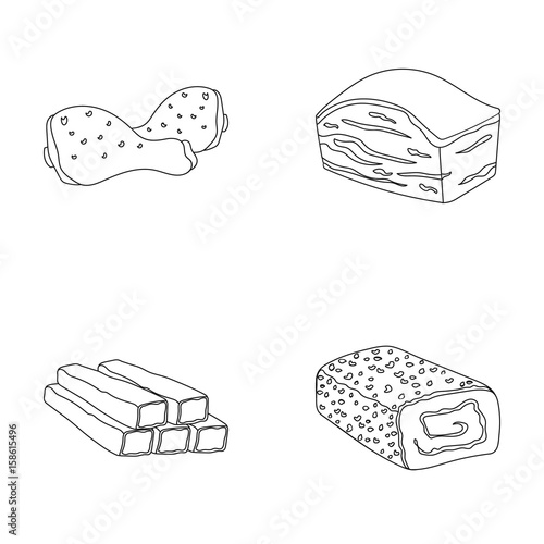 Chicken drumstick, podcherevina, crab sticks, meatloaf. Meat set collection icons in outline style vector symbol stock illustration web.