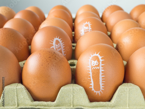 Salmonella bacterium drawn on eggs photo