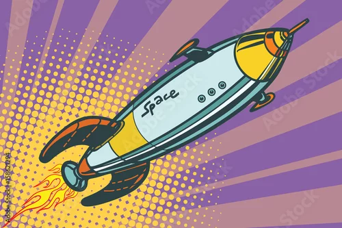 Obraz Retro statek kosmiczny leci w górę