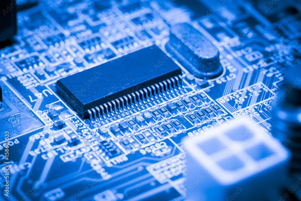 Close up of Electronic Circuits in Technology on Mainboard computer background
(logic board,cpu motherboard,Main board,system board,mobo)
Close up of Electronic Circuits in Technology on Mainboard computer background
(logic board,cpu motherboard,Main board,system board,mobo)
