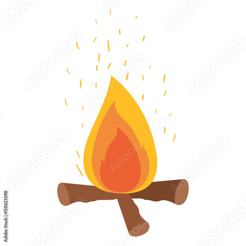 white background with campfire and fire sparks vector illustration