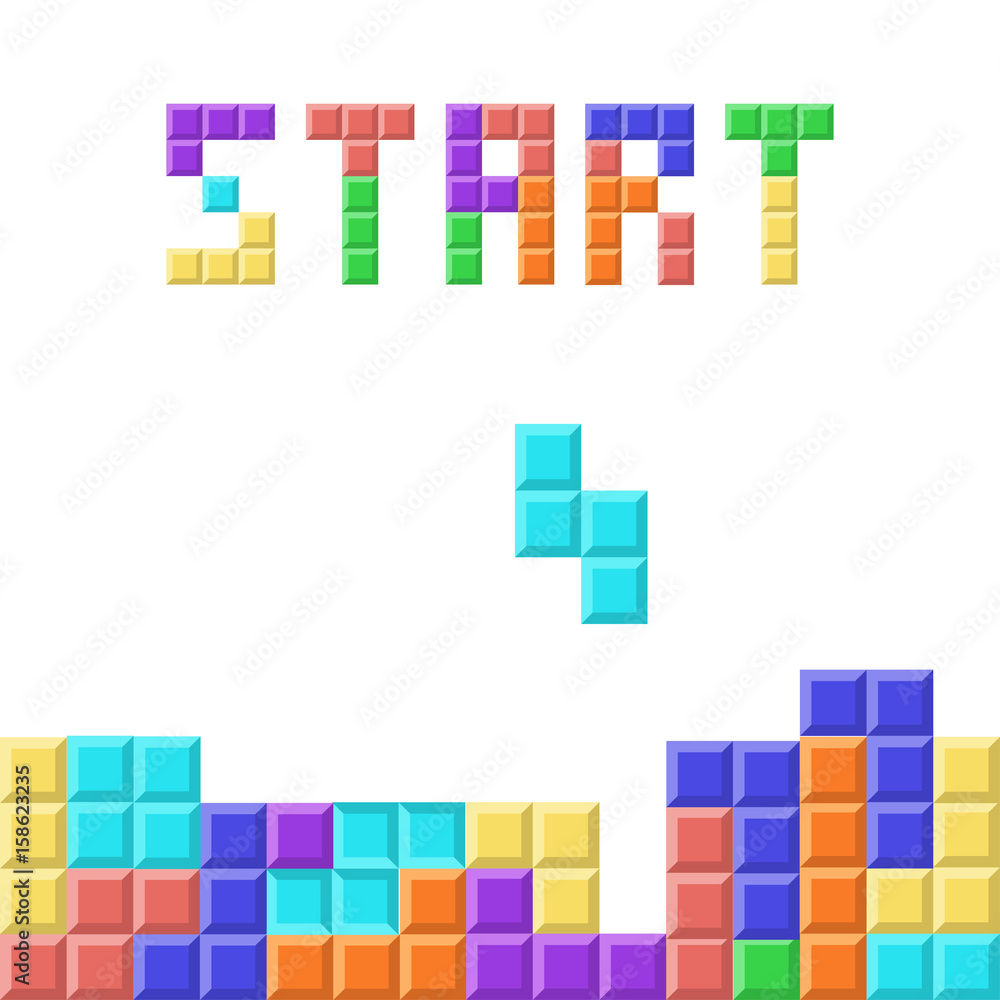 Old video game square template. Brick pieces game background. Vector illustration. Tetris game Old video game square template. Brick pieces game background. Vector illustration. Tetris game