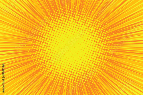 Orange rays pop art comic background