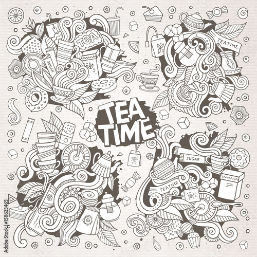 Tea time doodles hand drawn sketchy vector doodle designs
