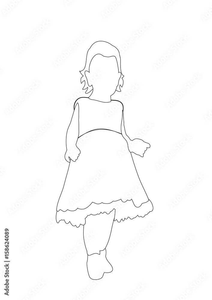 Vector, isolated contours little girl, sketches, sketch