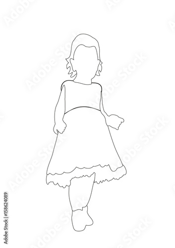Vector  isolated contours little girl  sketches  sketch