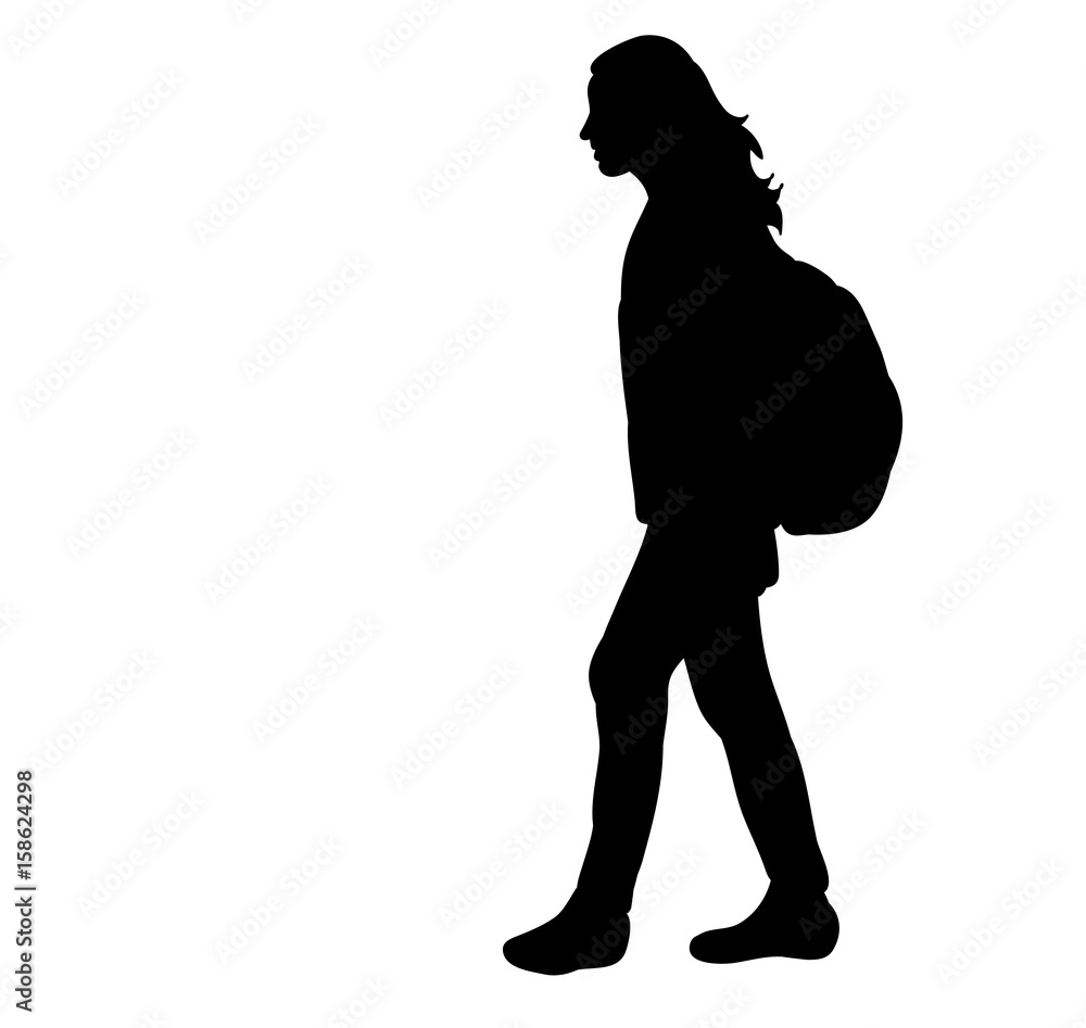 Vector, isolated silhouette of a girl with a backpack