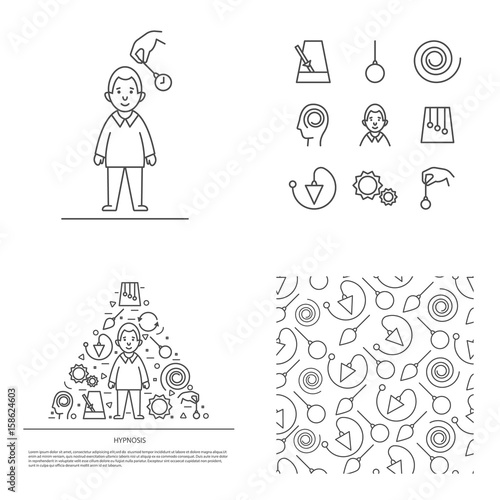 Big set of hypnosis concept.