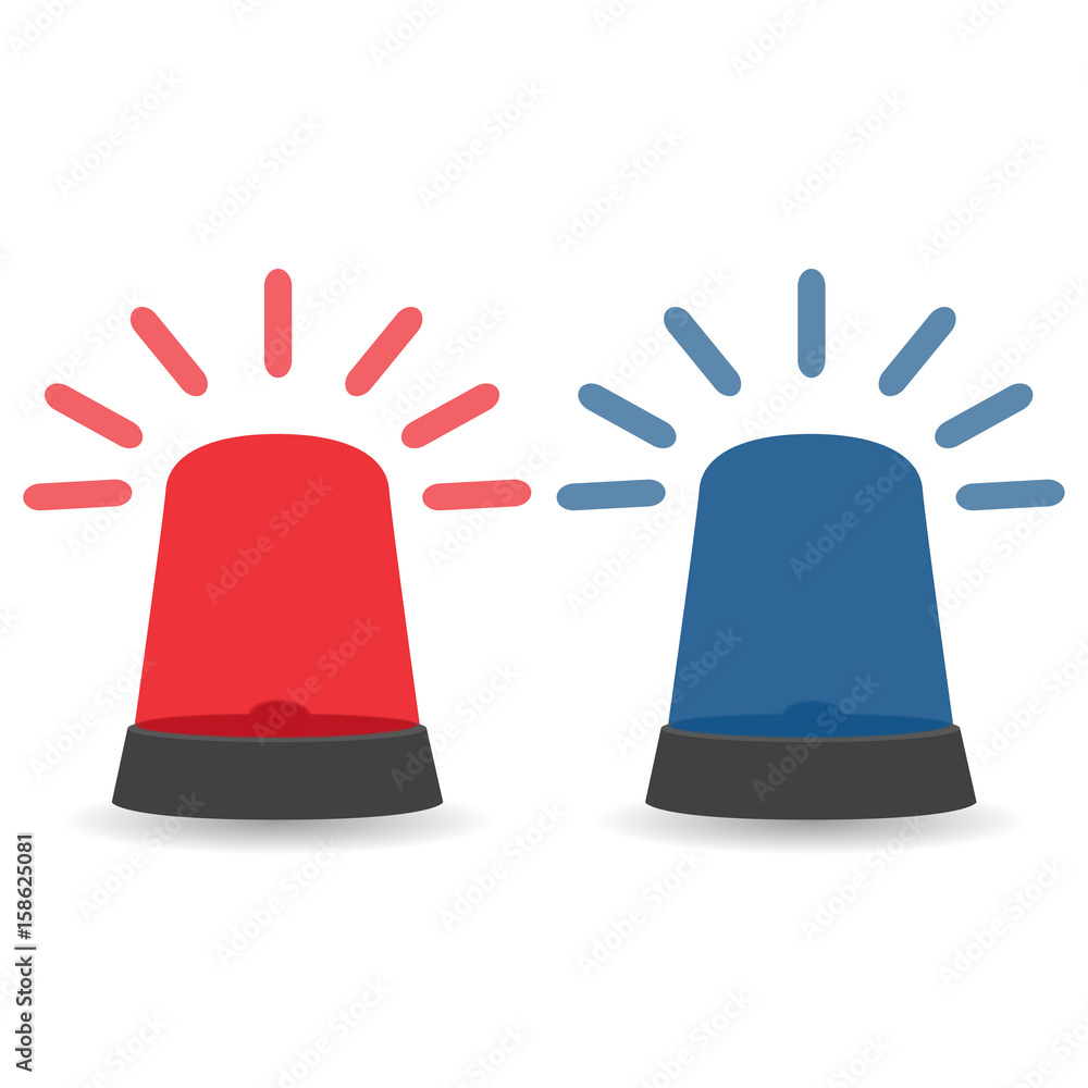 Ambulance lights. Flashing warning lights and sirens. Blue and red