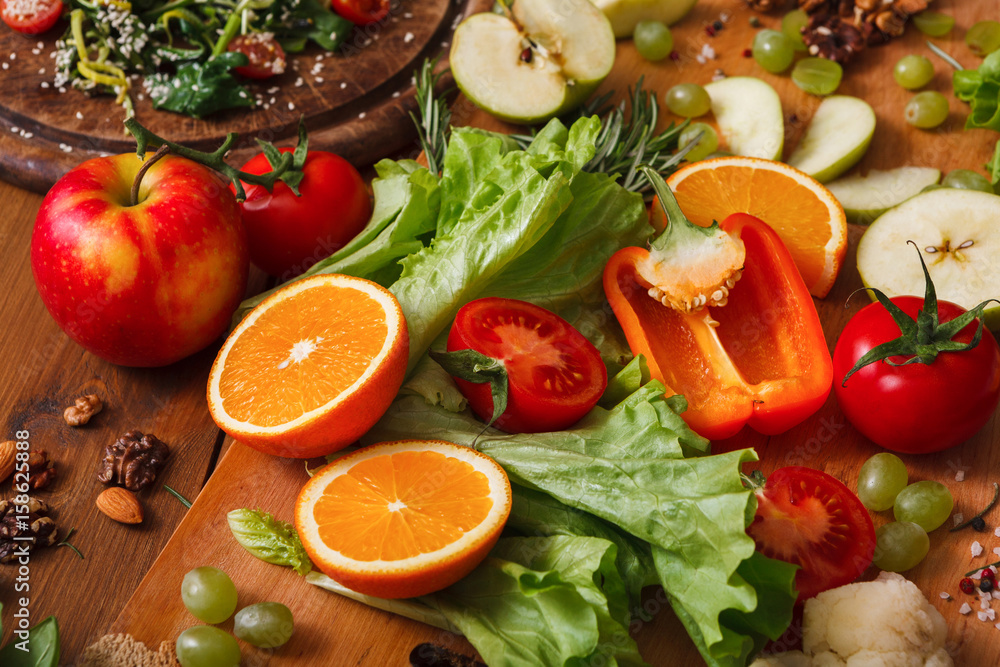 Pattern of fresh vegetables on wood background Pattern of fresh vegetables on wood background