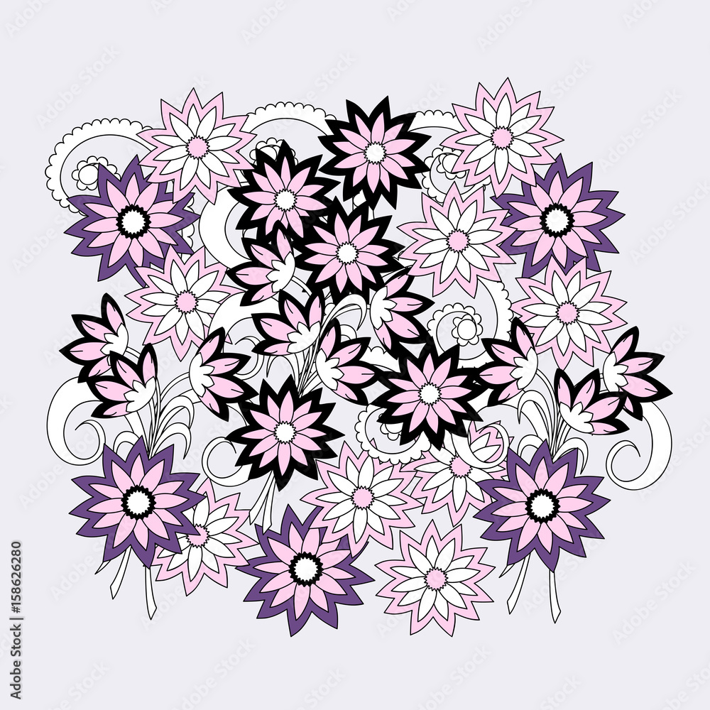 colorful doodle composition of the flowers