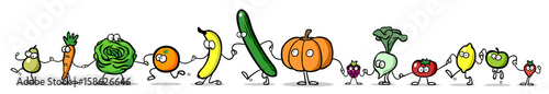 Cartoon Obst und Gemüse als Panorama Reihe