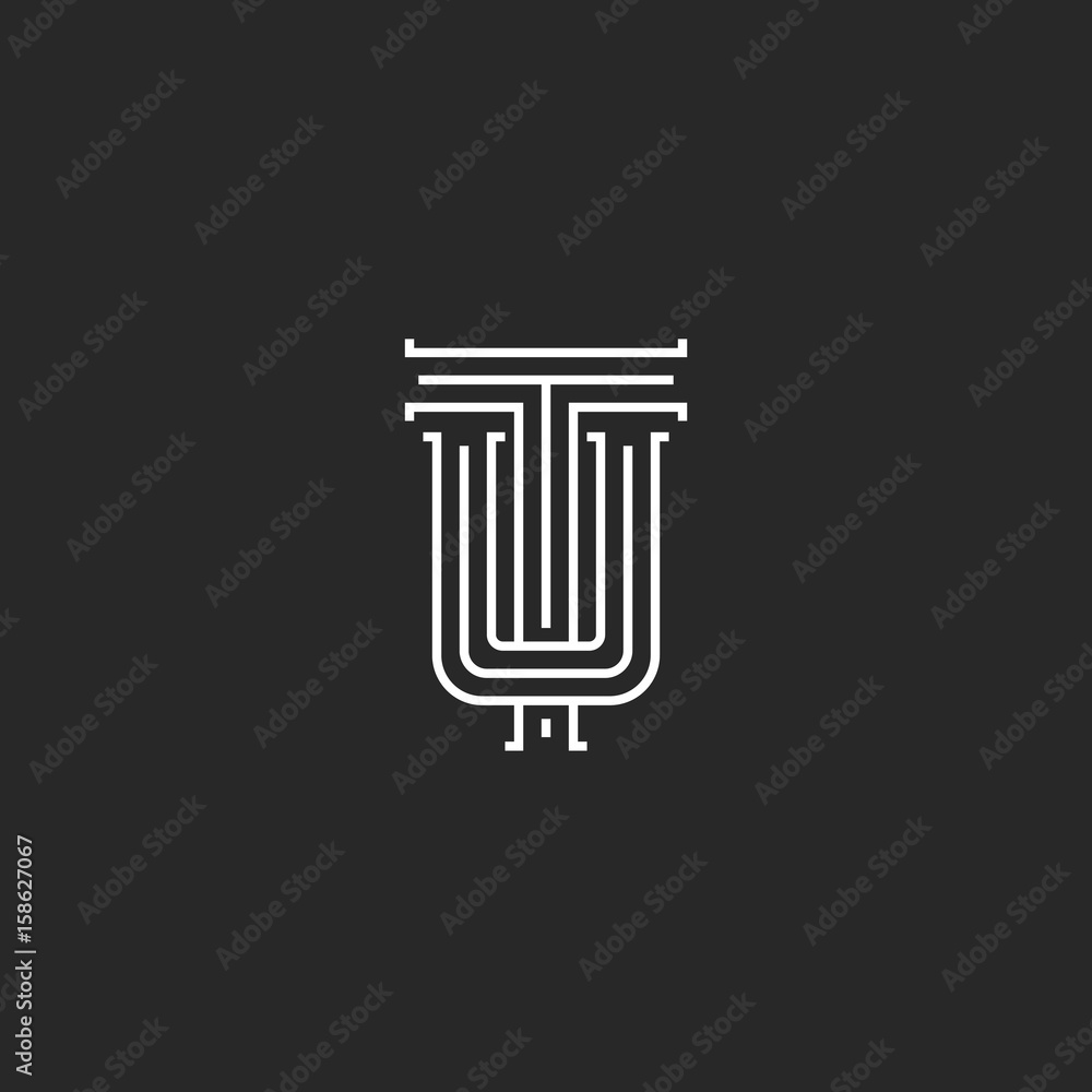 Letters TU logo hipster monogram, intersection thin line emblem UT wedding initials, overlapping two symbols U T template Letters TU logo hipster monogram, intersection thin line emblem UT wedding initials, overlapping two symbols U T template