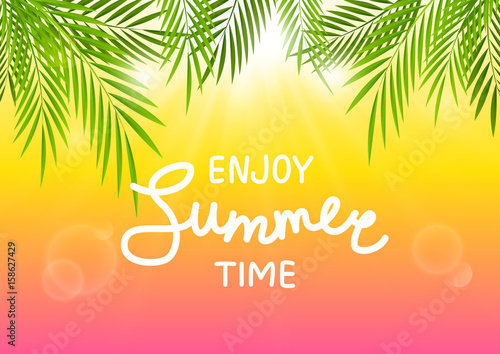 Summer background with palm leaves