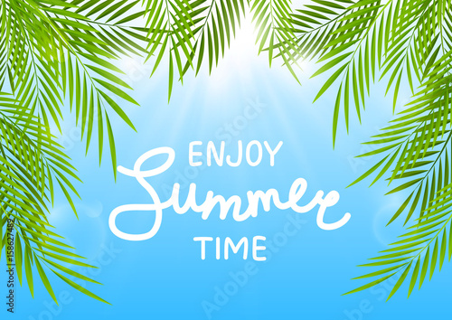 Summer background with palm leaves