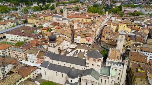Aerial video shooting with drone on Trento, famous Trentino city near the Adige river in northern Italy © immaginario75