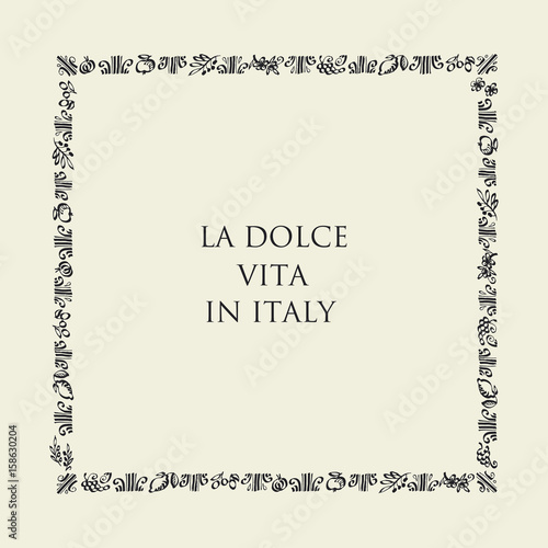 concept hand drawn italian food elements for restaurant menu, surface design, background. tomato, olive, floral, grape, lemon vector sketch