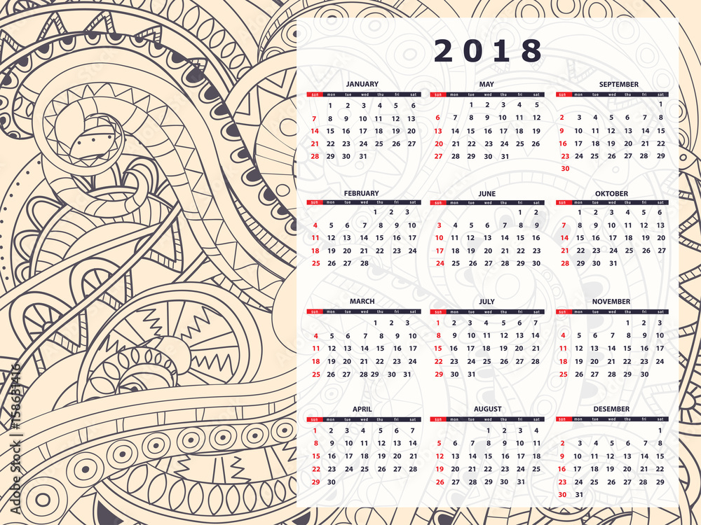wheat color tangle zen pattern calendar year 2018