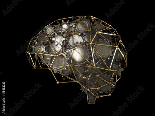 Gears in shape of brain concept,Abstract brain.3D rendering