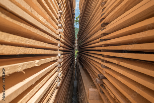 Wooden boards in a sawmill