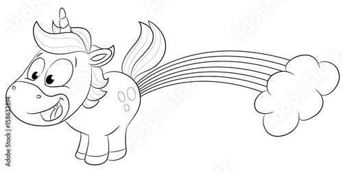 Niedliches Einhorn pupst Regenbogen- Vektor Illustration
