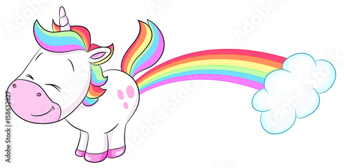 Niedliches Einhorn pupst Regenbogen- Vektor Illustration