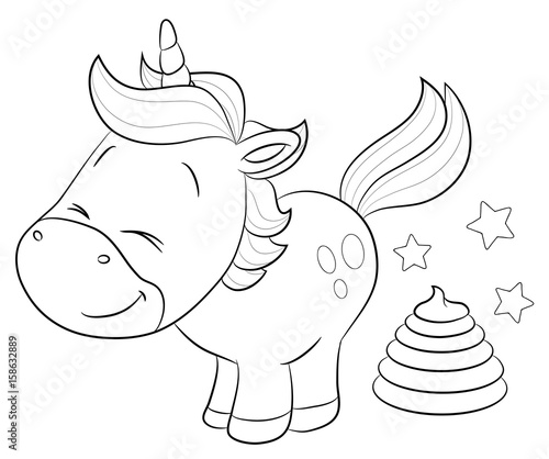 Niedliches Einhorn macht einen Regenbogenhaufen - Vektor Illustration