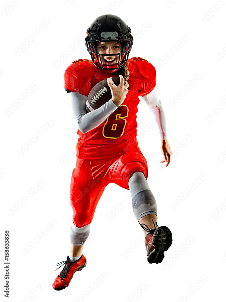 Female american football player in uniform, Stock image