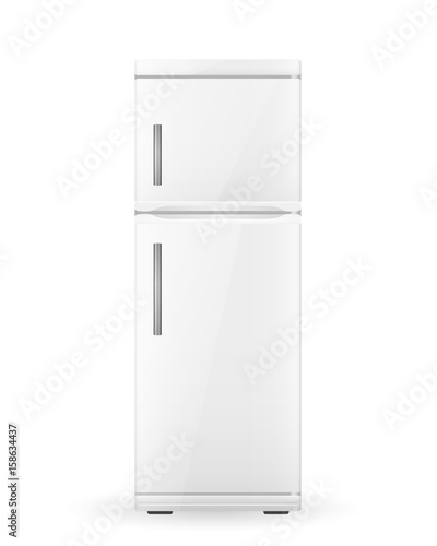 White realistic refrigerator isolated on white background. Vector illustration.